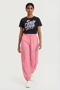 Girls Self Love Club Tee and Cargo Parachute Joggers