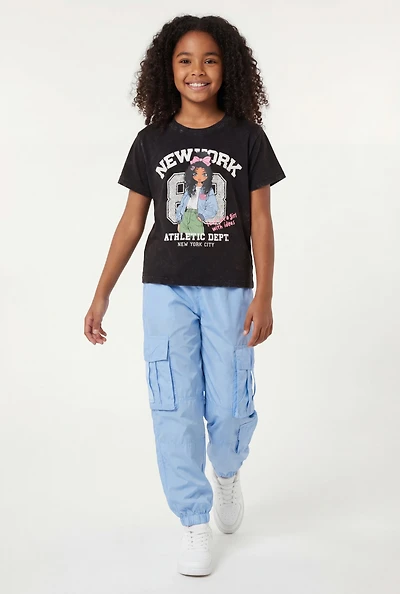 Girls New York Graphic Tee and Cargo Parachute Joggers