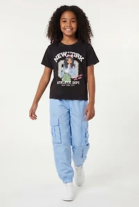 Girls New York Graphic Tee and Cargo Parachute Joggers