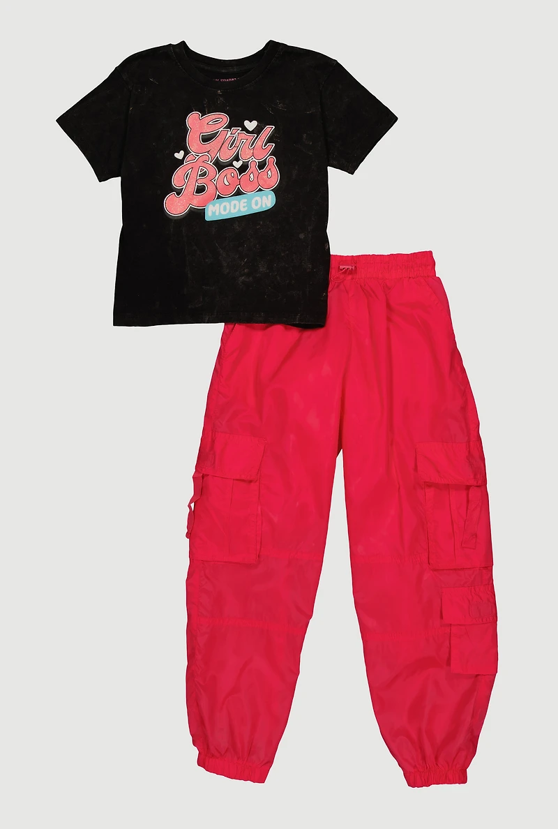 Girls Girl Boss Graphic Tee and Cargo Joggers