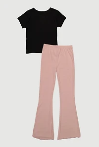 Girls Paris France Graphic Tee and Flare Pants, Pink, Size 10-12