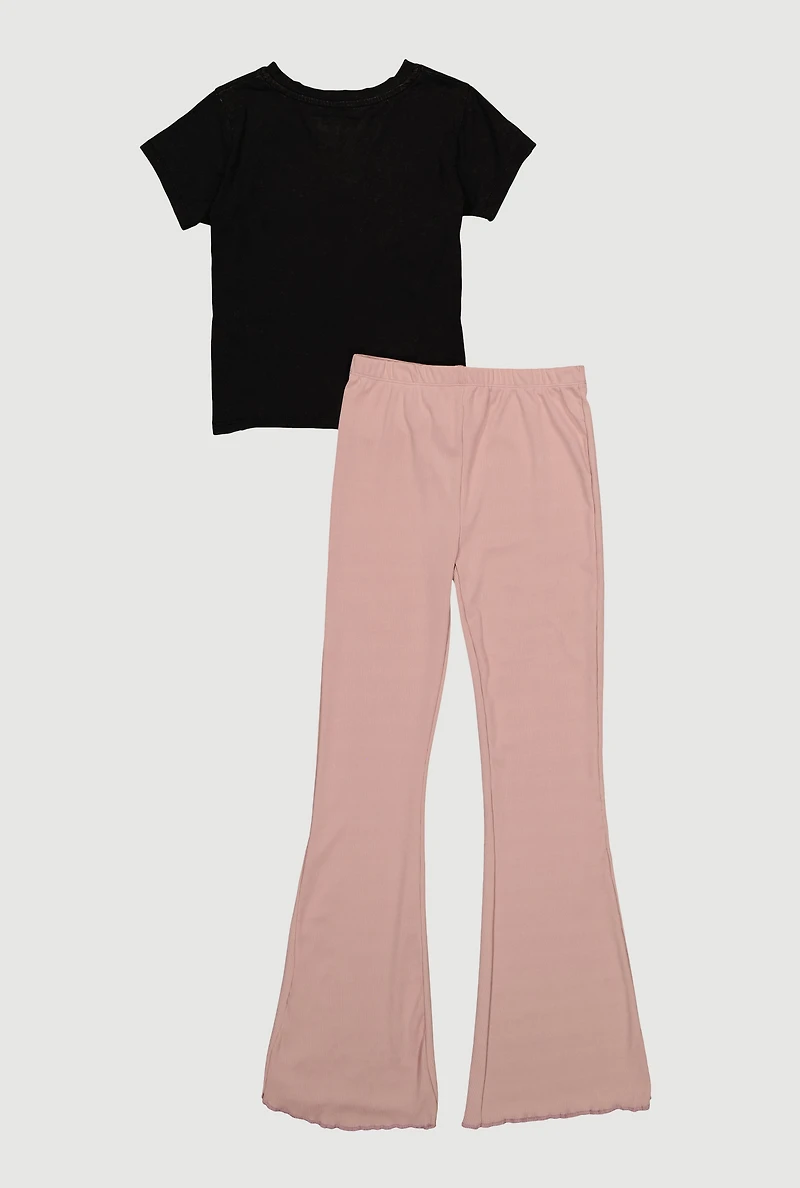 Girls Paris France Graphic Tee and Flare Pants