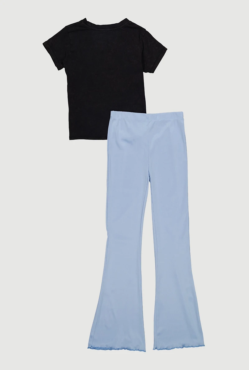 Girls Mineral Wash New York Graphic Tee and Flare Pants
