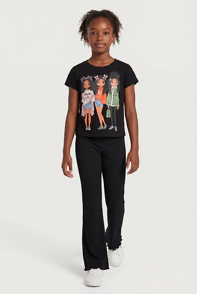 Girls Graphic Tee and Lettuce Edge Flare Pants