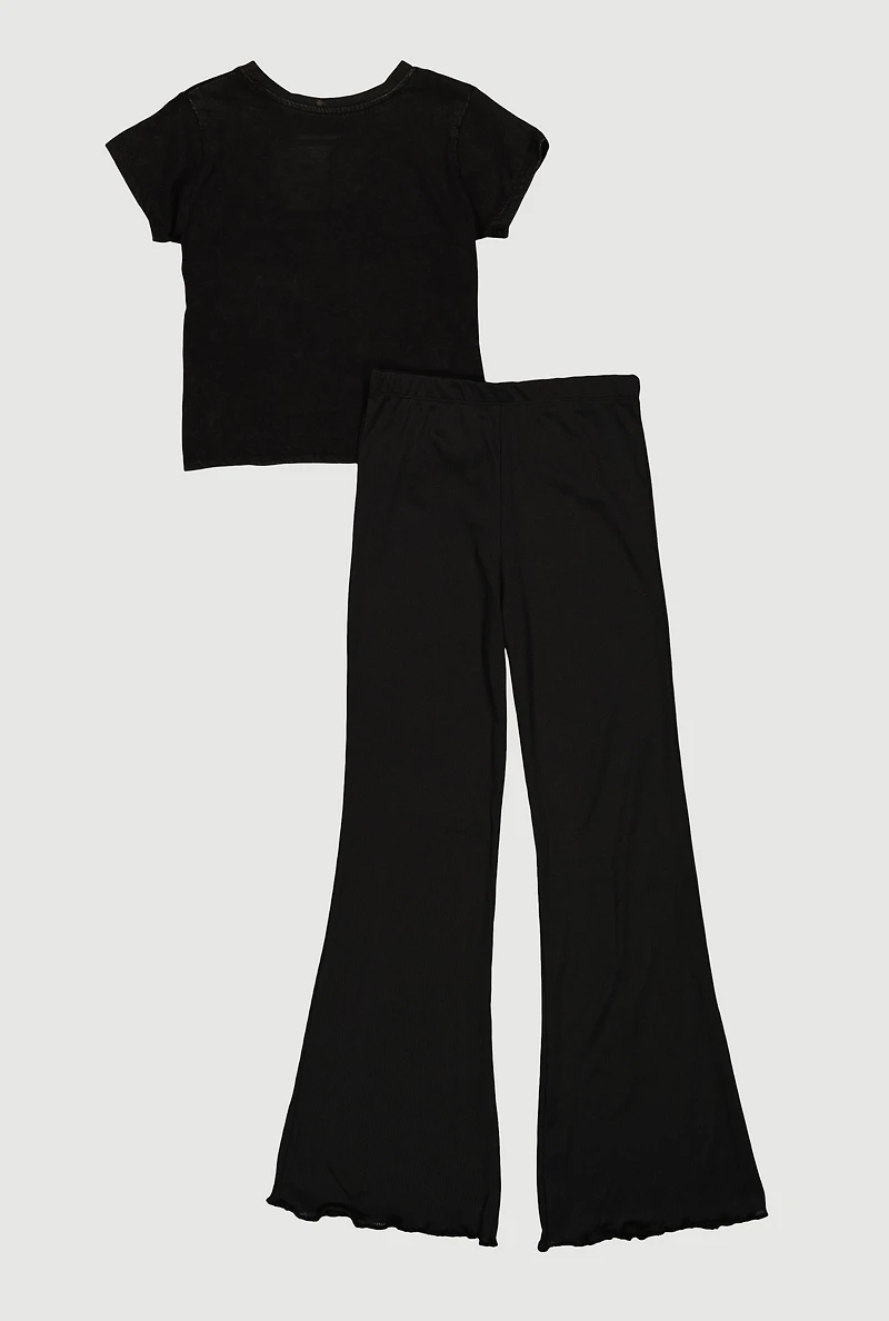 Girls Graphic Tee and Lettuce Edge Flare Pants