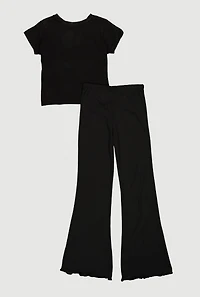 Girls Graphic Tee and Lettuce Edge Flare Pants