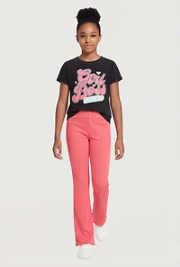 Girls Mineral Wash Girl Boss Graphic Tee and Flare Pants