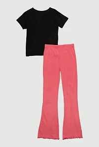 Girls Mineral Wash Girl Boss Graphic Tee and Flare Pants