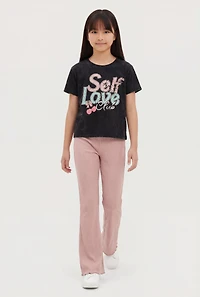 Girls Mineral Wash Self Love Club Graphic Tee and Flare Pants