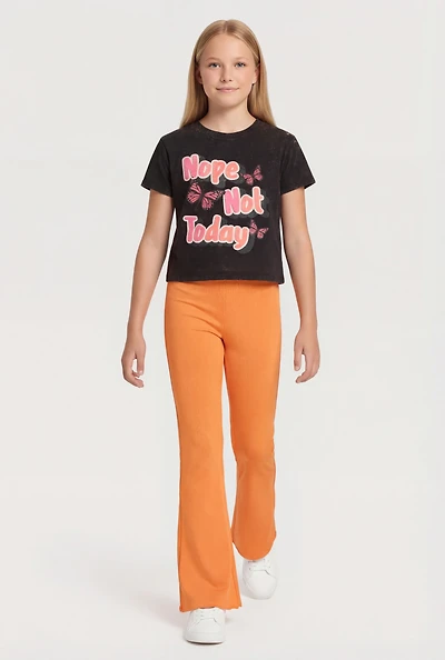 Girls Mineral Wash Nope Not Today Graphic Tee and Flare Pants
