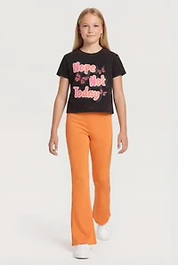 Girls Mineral Wash Nope Not Today Graphic Tee and Flare Pants