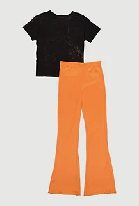 Girls Mineral Wash Nope Not Today Graphic Tee and Flare Pants