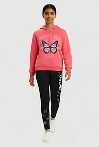 Girls Butterfly Self Love Club Graphic Sweatshirt and Leggings