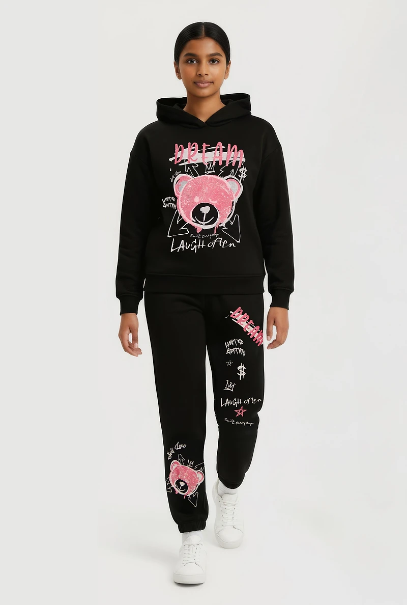 Girls Dream Teddy Graphic Hoodie and Sweatpants Set