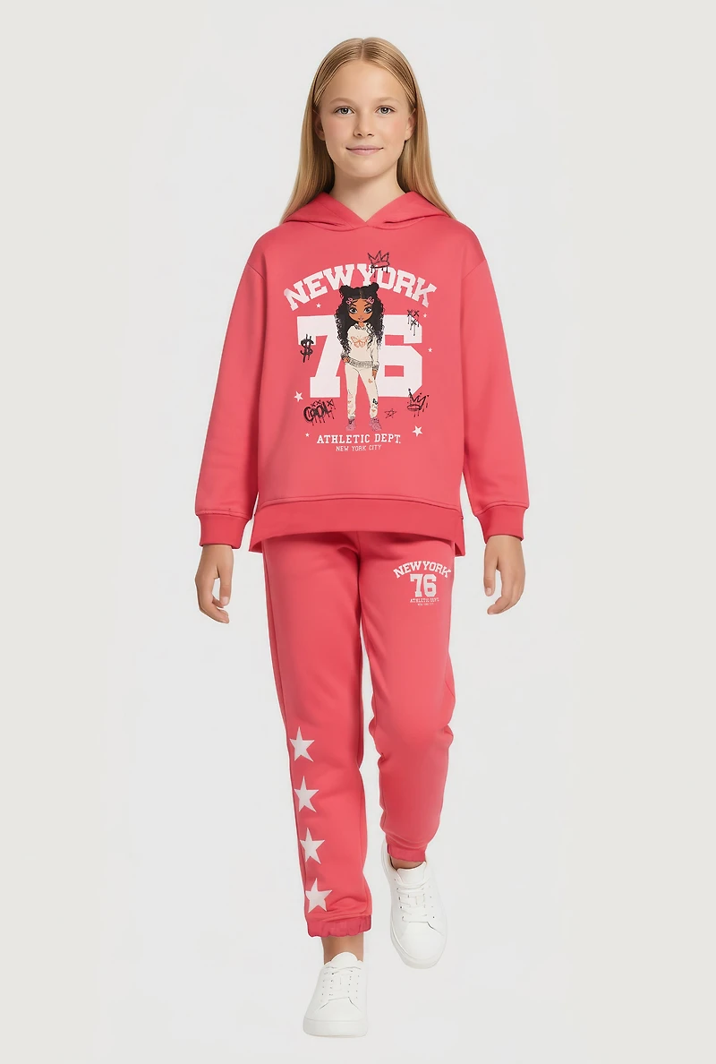 Girls New York 76 Graphic Hoodie and Sweatpants Set