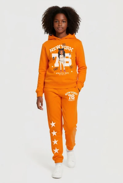 Girls New York 76 Graphic Hoodie and Sweatpants Set