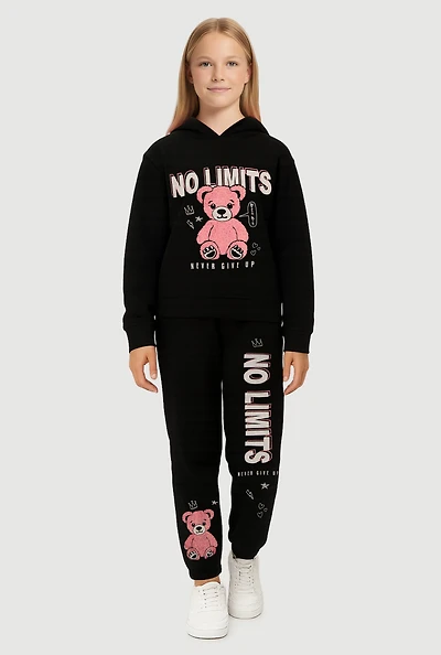 Girls No Limit Teddy Graphic Hoodie and Sweatpants Set