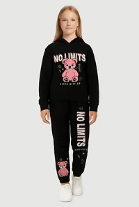 Girls No Limit Teddy Graphic Hoodie and Sweatpants Set