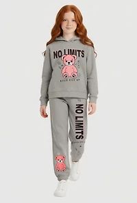 Girls No Limit Teddy Graphic Hoodie and Sweatpants Set, Grey, Size 10-12