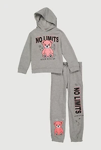 Girls No Limit Teddy Graphic Hoodie and Sweatpants Set, Grey, Size 10-12