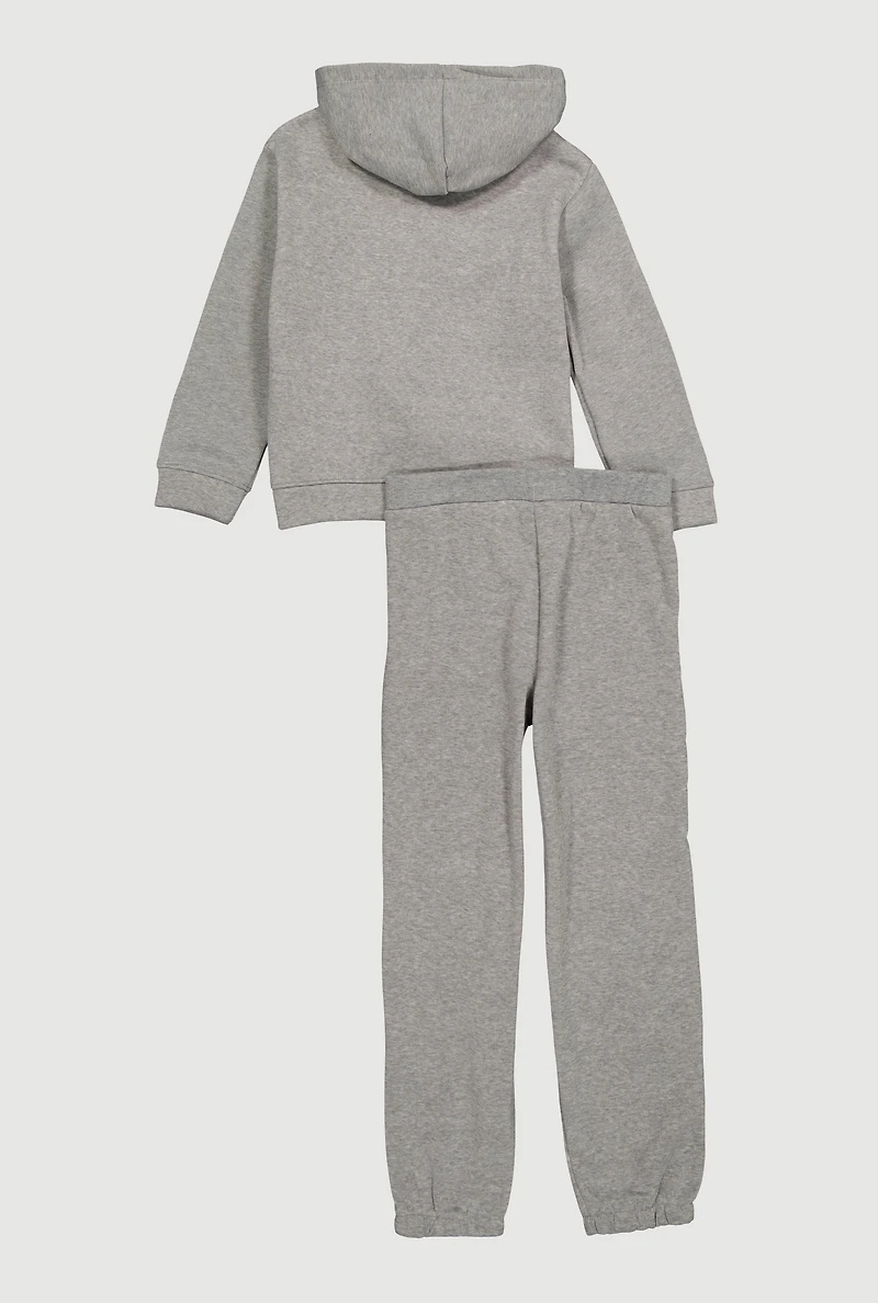 Girls No Limit Teddy Graphic Hoodie and Sweatpants Set, Grey, Size 10-12