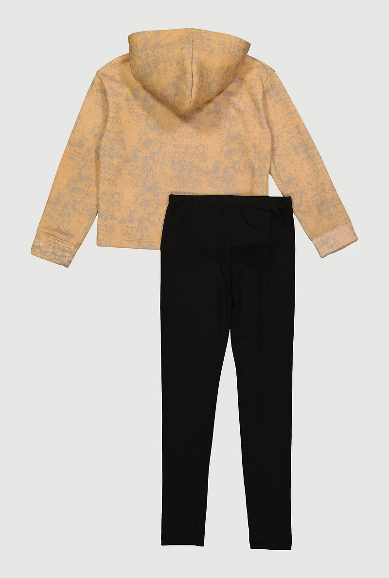 Girls Acid Wash Royalty Graphic Hoodie and Leggings