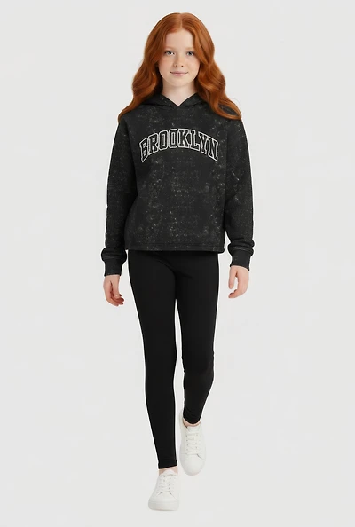 Girls Acid Wash Brooklyn Graphic Hoodie and Leggings