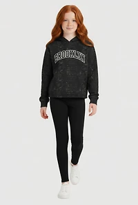 Girls Acid Wash Brooklyn Graphic Hoodie and Leggings