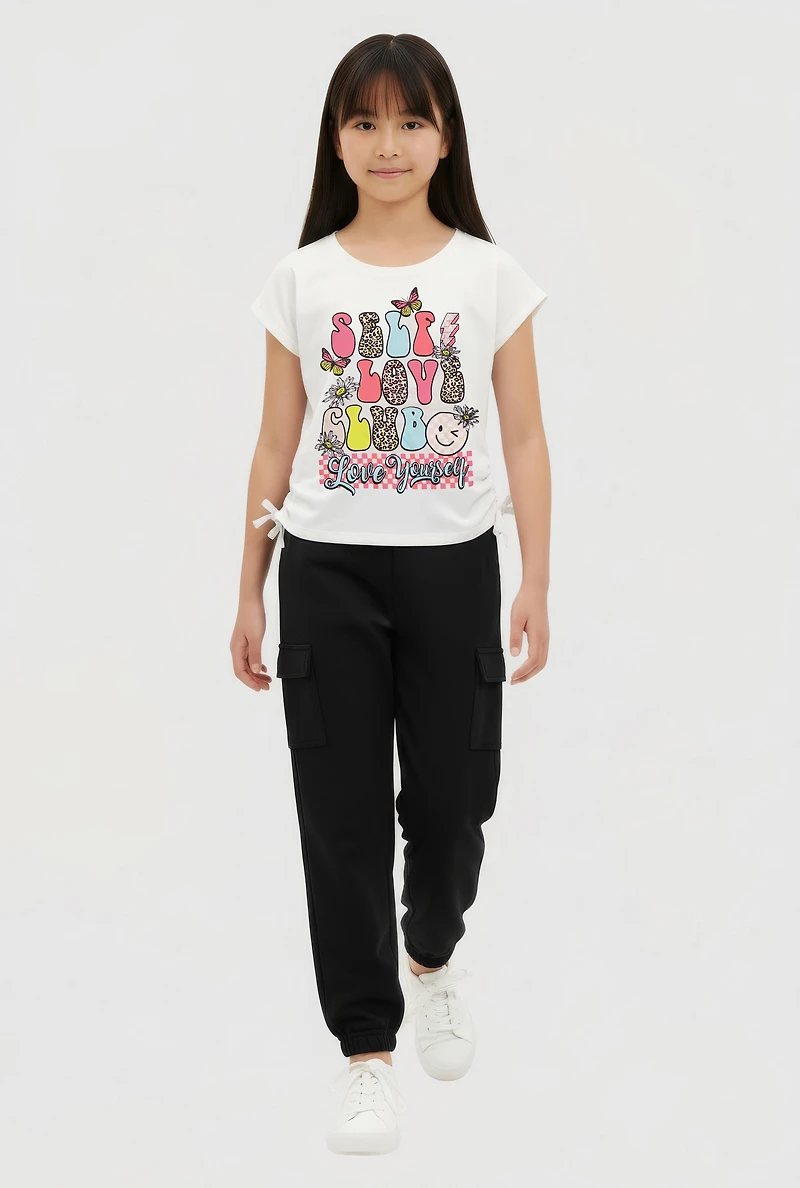 Girls Self Love Club Graphic Tee and Cargo Sweatpants Set