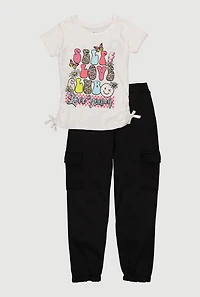Girls Self Love Club Graphic Tee and Cargo Sweatpants Set