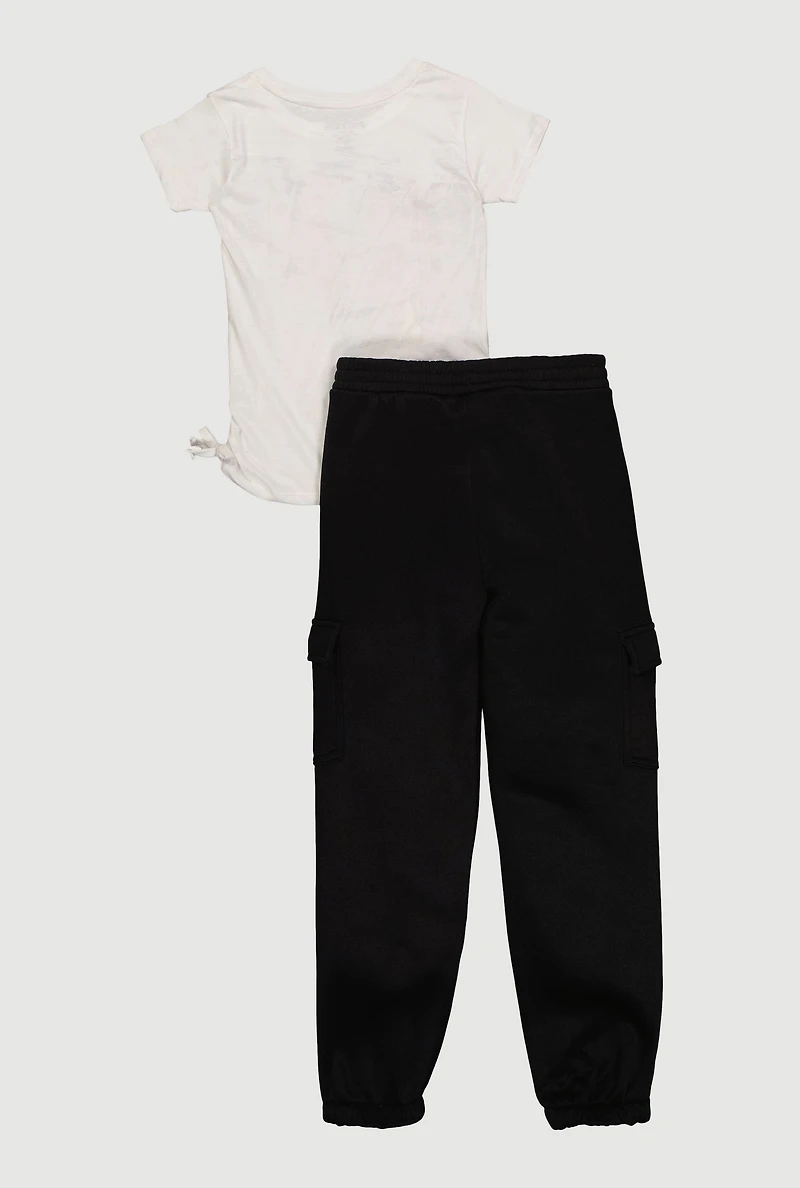 Girls Self Love Club Graphic Tee and Cargo Sweatpants Set