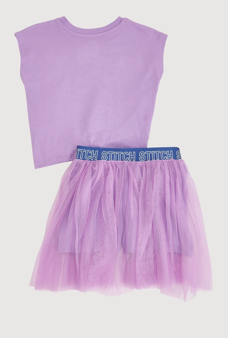 Little Girls Cute and Wild Stitch Graphic Top with Tutu Skort