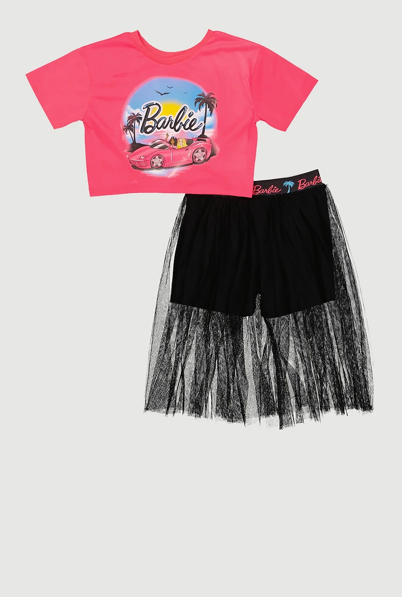Little Girls Barbie Graphic Tee and Tutu Skort, Pink, Size 4