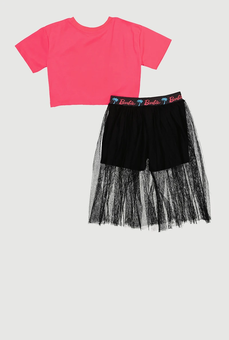 Little Girls Barbie Graphic Tee and Tutu Skort, Pink, Size 5-6