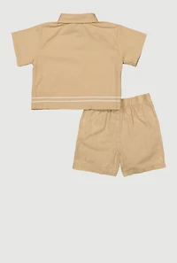 Little Girls Sequin Trim Button Front Shirt and Shorts