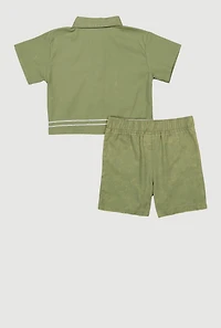 Little Girls Sequin Trim Button Front Shirt and Shorts, Green, Size 6X