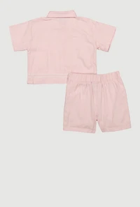 Little Girls Sequin Trim Button Front Shirt and Shorts, Pink, Size 6X
