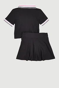 Little Girls B Initial Butterfly Graphic Polo Shirt and Skort, Black, Size 5-6