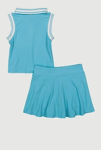 Little Girls Chenille Initial A Patch Polo Tee and Skort, Blue, Size 5-6
