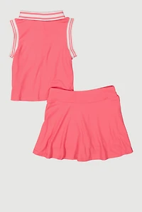Little Girls Chenille Initial A Patch Polo Tee and Skort, Pink, Size 5-6