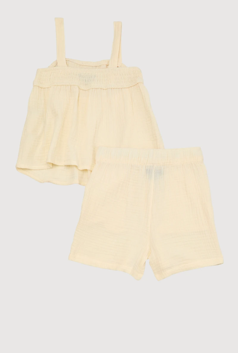 Little Girls Gauze Knit Smocked Top and Shorts,