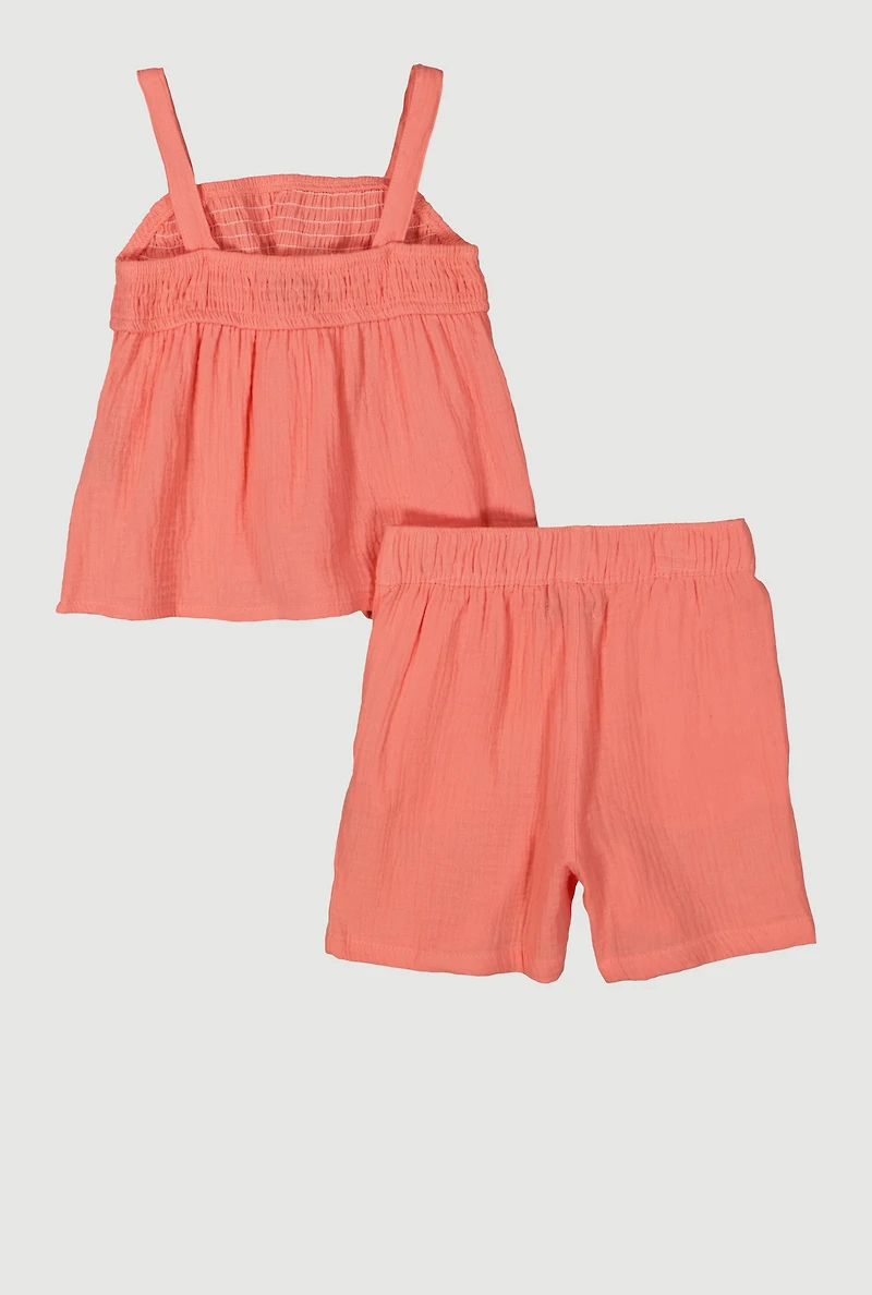 Little Girls Gauze Knit Smocked Top and Shorts, 4