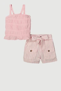 Little Girls Gauze Knit Smocked Sleeveless Top and Shorts