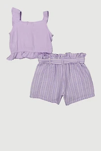 Little Girls Gauze Knit Tank Top and Striped Shorts, Purple, Size 6X