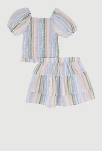 Little Girls Smocked Puff Sleeve Top and Tiered Skirt