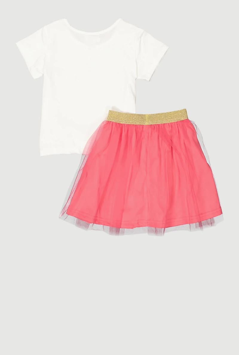 Little Girls Love Wins Butterfly Tee and Tutu Skirt, Pink, Size 4
