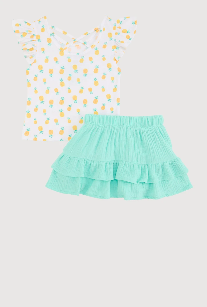 Little Girls Pineapple Graphic Print Top and Skort, Multi, Size 5-6