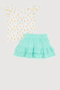 Little Girls Pineapple Graphic Print Top and Skort, Multi, Size 5-6