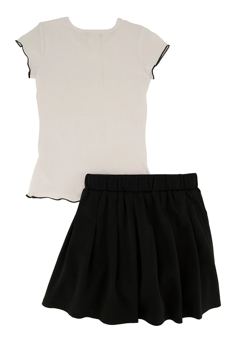 Little Girls Im Not Perfect 3D Graphic Tee and Pleated Skirt, Black,