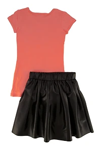 Little Girls Everything Starts With A Dream Top and Pleated Skirt, Pink, Size 4